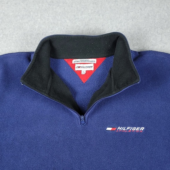 Vintage Tommy Hilfiger‎ 1/4 Zip Men's Extra Large XL Blue Y2K Fleece Sweater - Picture 3 of 10